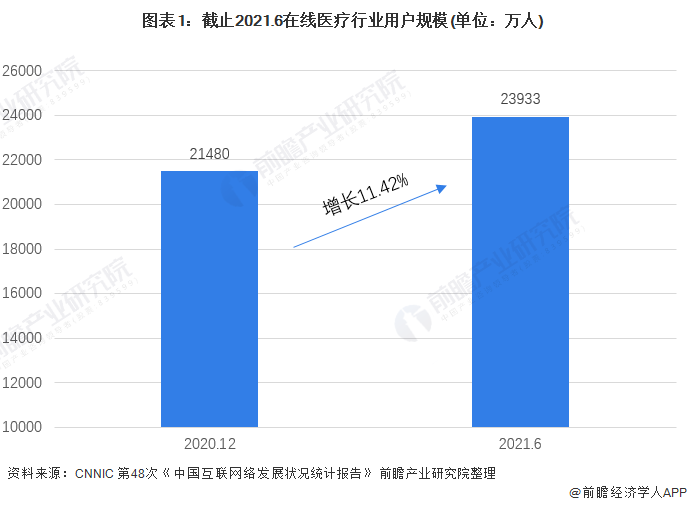 图表1：截止2021.6在线医疗行业用户规模(单位：万人)